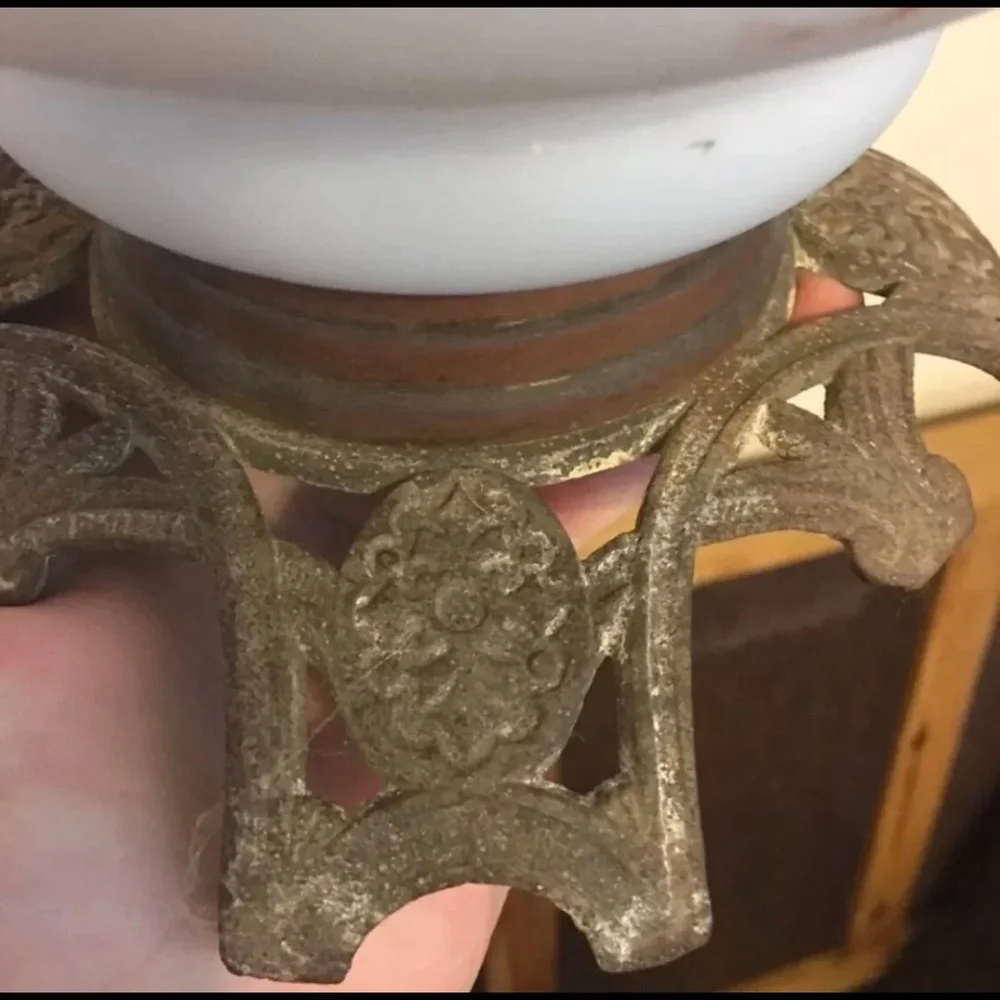 Antique 1800s hand painted floral oil lamp